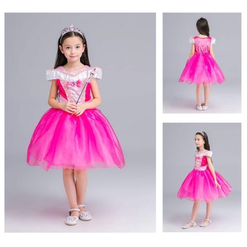  AiMiNa Girls Princess Aurora Fancy Party Dresses With Accessories Age 3-8 Years(Red)