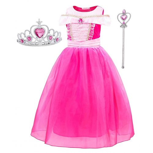  AiMiNa Girls Princess Aurora Fancy Party Dresses With Accessories Age 3-8 Years(Red)