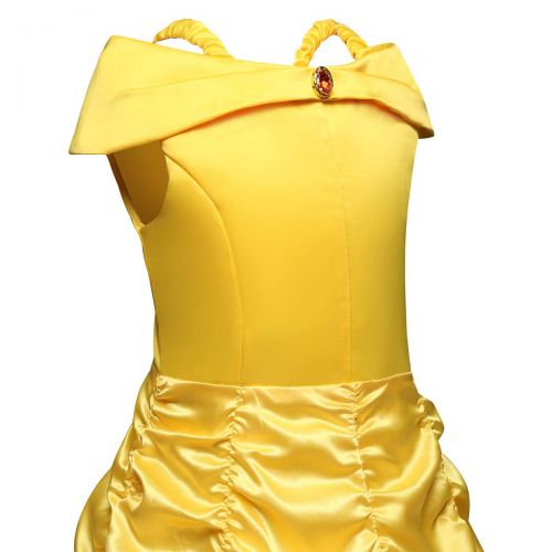  AiMiNa Girls Princess Belle Costume Fancy Dresses up Halloween Party with Accessories Age of 3-8 Years(Yellow)