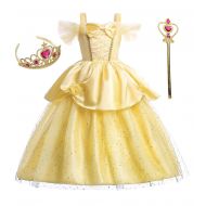AiMiNa Girls Princess Belle Costume Fancy Dresses up Halloween Party with Accessories Age of 3-8 Years(Yellow)