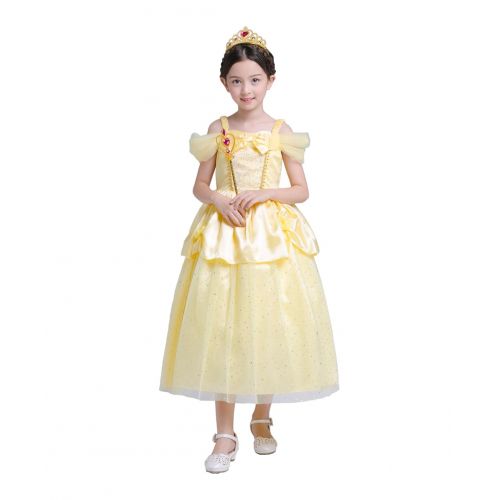  AiMiNa Girls Princess Belle Costume Fancy Dresses up Halloween Party with Accessories Age of 3-8 Years(Yellow)