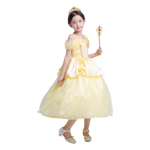  AiMiNa Girls Princess Belle Costume Fancy Dresses up Halloween Party with Accessories Age of 3-8 Years(Yellow)