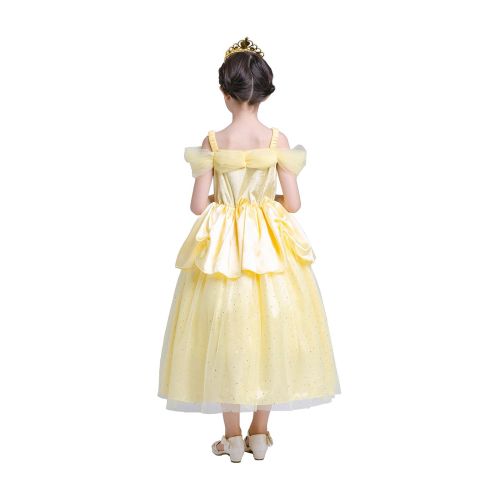  AiMiNa Girls Princess Belle Costume Fancy Dresses up Halloween Party with Accessories Age of 3-8 Years(Yellow)