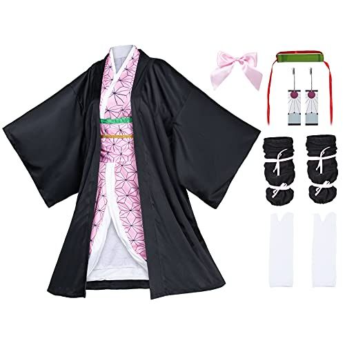  할로윈 용품AiMiNa Womens Anime Kamado Nezuko Cosplay Costume Kimono Outfit Hairwear Mouthpiece Tabi Socks Earrings Set