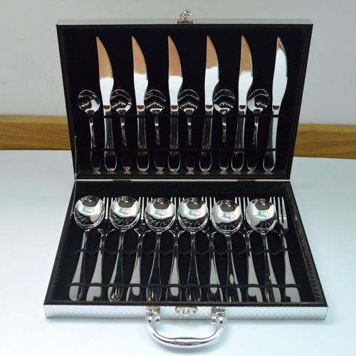  AiSi 24pcs Besteck-Set 24-teilig fuer 6 Personen Messer Gabel Loeffel Gemischte Bestecksets aus Edelstahl Rostfrei mit Koffer