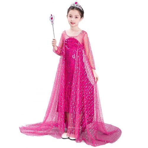  Aibeiboutique Ice Snow Princess Dress Sequins Costume with Long Cape, Tiara, Wand