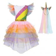 Aibeiboutique Rainbow Unicorn Tutu Costume Princess Dress Up with Headband, Wings