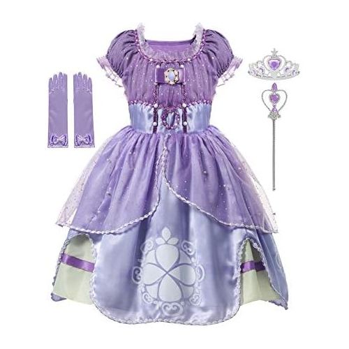  aibeiboutique Girls Princess Dress up Costume Cosplay Fancy Party Clothes with Tiara, Wand, Gloves