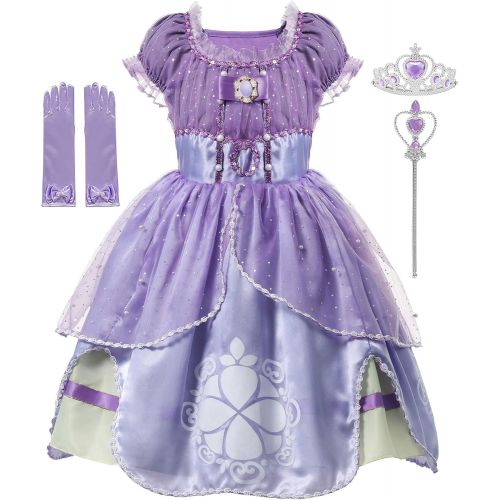  aibeiboutique Girls Princess Dress up Costume Cosplay Fancy Party Clothes with Tiara, Wand, Gloves