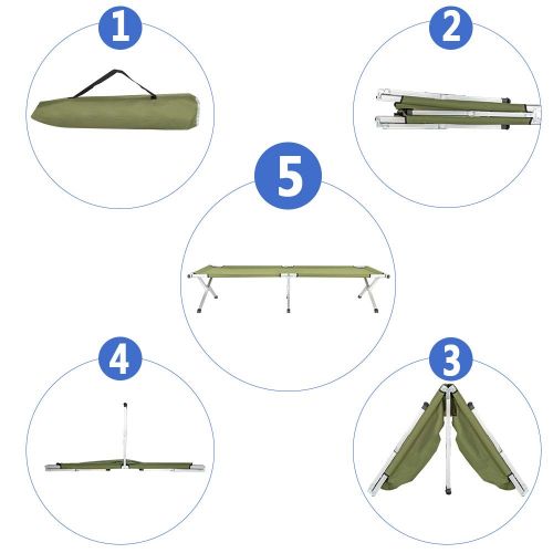  Aibyte Portable Folding Camping Bed Folding Lightweight Camp Cot with Carry Bag Outdoor Military Army Cots for Adults Hiking Hunting Single Sleeping Bed,Army Green(US Stock)