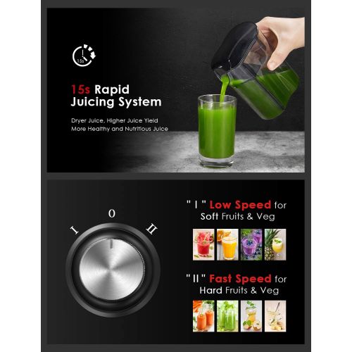  Aicook Wide Mouth Centrifugal Fan Juicer Juice Extractor with Large Opening, Stainless Steel, BPA Free, with Non-Slip Rubber Feet, 2Speed Settings for Fruits and Vegetables with D
