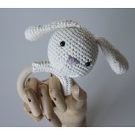 /AidaSofieKnits Elza the bunny, rattle and teething ring, handmade baby toy - crochet rattle