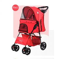 Aidashine Pet Stroller for Dog & Cat, Four-Wheel Easy Foldable Travel Stroller for Puppy, Kitten, Waterproof Pet Carrier with Storage Basket, Up to 33 lbs,Red