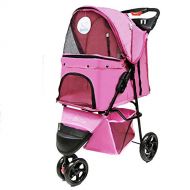 Aidashine 3 Wheels Pet Stroller Cat/Dog Easy Walk Folding Travel Carrier Multiple Colors,Pink
