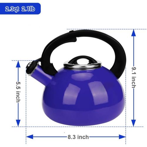  Whistling Tea Kettles, AIDEA 2.3 Quart Ceramic Tea Kettle for Stovetop, Enameled Interior Tea Pot for Anti-Rust, Audible Whistling Hot Water Kettle for Kitchen-Cobalt Blue