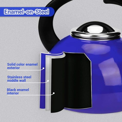  Whistling Tea Kettles, AIDEA 2.3 Quart Ceramic Tea Kettle for Stovetop, Enameled Interior Tea Pot for Anti-Rust, Audible Whistling Hot Water Kettle for Kitchen-Cobalt Blue