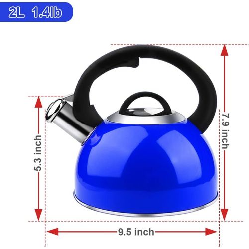  AIDEA Tea Kettle, 2 Quart Whistling Stainless Steel Tea Kettle for Stovetop (Blue)…