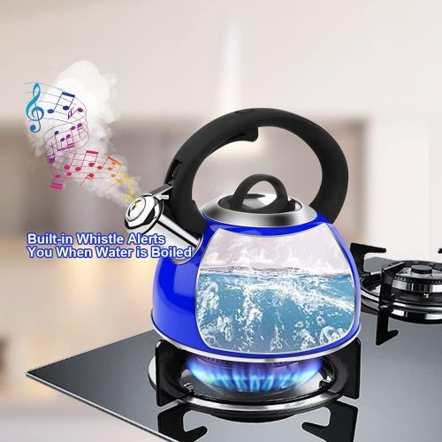  AIDEA Tea Kettle, 2 Quart Whistling Stainless Steel Tea Kettle for Stovetop (Blue)…