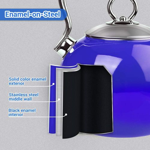  AIDEA 1.7 Quart Enamel On Steel Tea Kettle, Stove Top Whistling Tea Kettle,Anti-Rust for All Heat Source(Cobalt)