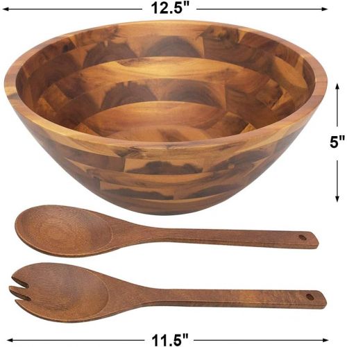  [아마존베스트]AIDEA Wooden Salad Bowl, 12.5Inch Acacia Wood with Salad Spoon and Fork Gift for Thanksgiving Day