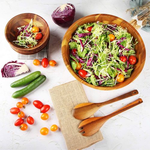  [아마존베스트]AIDEA Wooden Salad Bowl, 12.5Inch Acacia Wood with Salad Spoon and Fork Gift for Thanksgiving Day