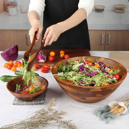  [아마존베스트]AIDEA Wooden Salad Bowl, 12.5Inch Acacia Wood with Salad Spoon and Fork Gift for Thanksgiving Day