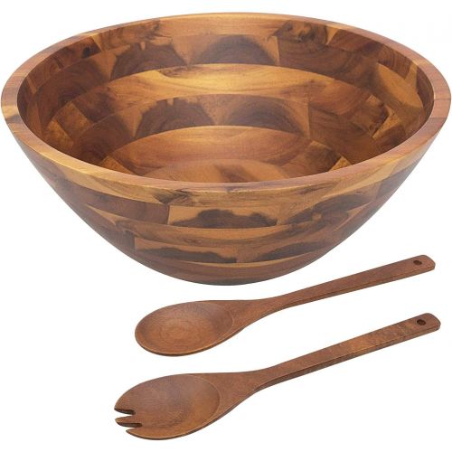  [아마존베스트]AIDEA Wooden Salad Bowl, 12.5Inch Acacia Wood with Salad Spoon and Fork Gift for Thanksgiving Day