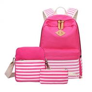Aiduy Student Canvas School Bookbag Casual Rucksack Laptop Backpack with Shoulder Bag Pencil Case for School Girls and Boys(Rose Red)