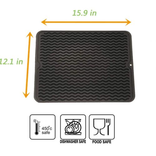  [아마존 핫딜]  [아마존핫딜]Aifusi Abtropfmatte grosse Spuelbeckenmatte aus Silikon, Durable Kitchen Drainer pad mit hitzebestandigem Untersetzer, Spuelmaschinenfest fuer die Ablage von Besteck & Geschirr, Schwarz