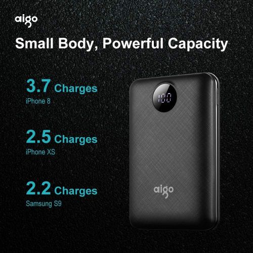  [아마존 핫딜] [아마존핫딜]Aigo Power Bank 10000mAh Portable Charger Pack,Smallest External Battery for iPhone, Android,Samsung Galaxy, iPad, Tablets,Heavy-Duty and Compact Universal Powerbank with LCD Display &