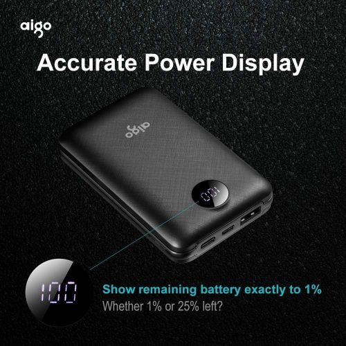  [아마존 핫딜] [아마존핫딜]Aigo Power Bank 10000mAh Portable Charger Pack,Smallest External Battery for iPhone, Android,Samsung Galaxy, iPad, Tablets,Heavy-Duty and Compact Universal Powerbank with LCD Display &