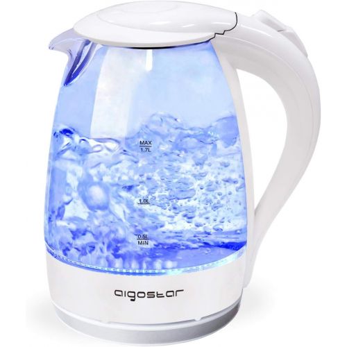  Aigostar Eve 30GON - Glas Wasserkocher mit LED-Beleuchtung, 2200 Watt, 1,7 Liter, kochtrocknender Schutz, BPA frei, weiss.