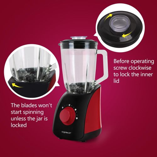  Aigostar Aigo Star Pomegranate 30JDF Multi-Function American Mixer and Ice Breaker with 2Speed 1.5L Glass, 750Watt, BPA Free. Black and Red