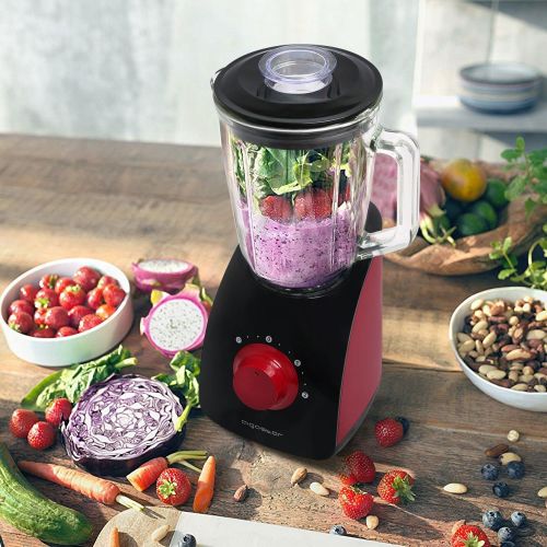  Aigostar Aigo Star Pomegranate 30JDF Multi-Function American Mixer and Ice Breaker with 2Speed 1.5L Glass, 750Watt, BPA Free. Black and Red