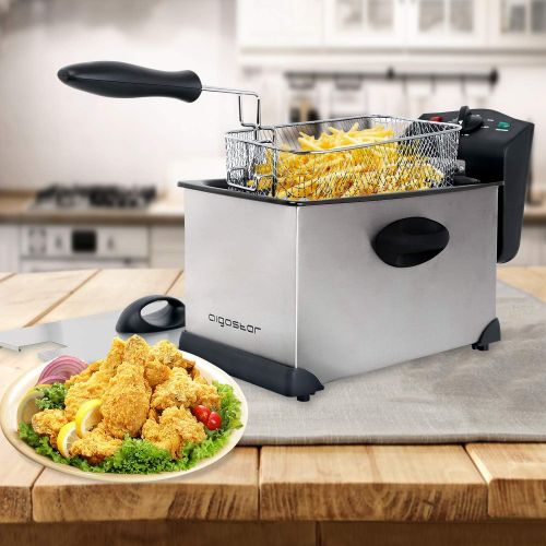  Aigostar Semi-professionelle Fritteuse,Edelstahl,2200 Watt,3 Liter.BPA-frei.