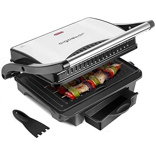  Aigostar Kontaktgrill, Multi-Grill, Sandwichtoaster,1000 Watt, Kaltetaste, Nonstick, Lichtanzeige, BPA frei, Silber,Hett 30HHJ