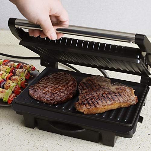  Aigostar Kontaktgrill, Multi-Grill, Sandwichtoaster,1000 Watt, Kaltetaste, Nonstick, Lichtanzeige, BPA frei, Silber,Hett 30HHJ