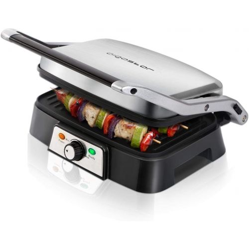  Aigostar Kontaktgrill,Elektrische Tischgrills,Panini Maker,Sandwich Maker, Elektrogrill, 1500 Watt,Silber.Hitte 30HFA