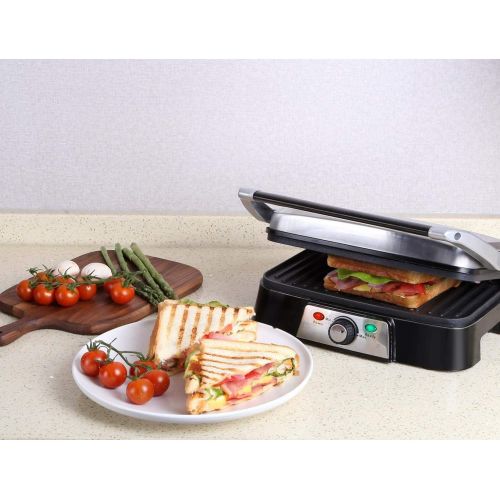  Aigostar Kontaktgrill,Elektrische Tischgrills,Panini Maker,Sandwich Maker, Elektrogrill, 1500 Watt,Silber.Hitte 30HFA