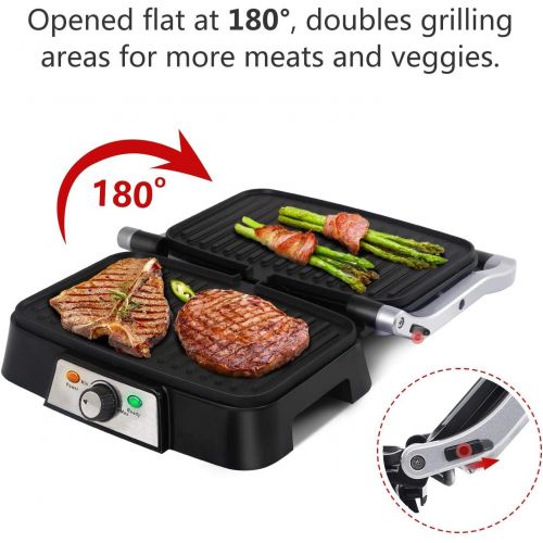  Aigostar Kontaktgrill,Elektrische Tischgrills,Panini Maker,Sandwich Maker, Elektrogrill, 1500 Watt,Silber.Hitte 30HFA