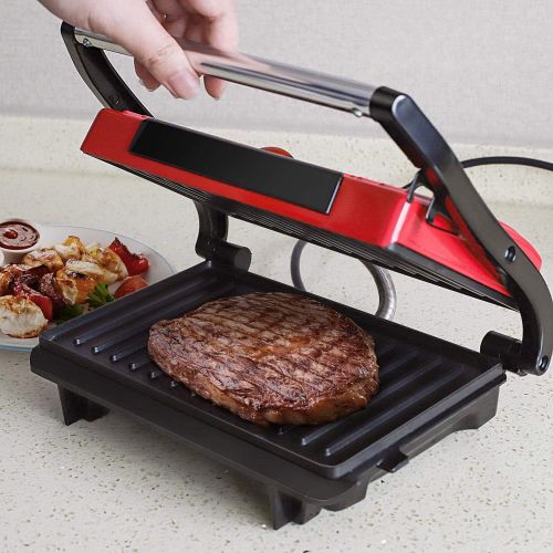  Aigostar Sandwichmaker,Panini Grill 700W Leistung, Cool-Touch-Griff, antihaftbeschichtete Platten BPA-frei, rot und schwarz