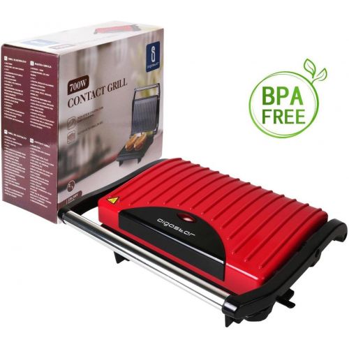  Aigostar Sandwichmaker,Panini Grill 700W Leistung, Cool-Touch-Griff, antihaftbeschichtete Platten BPA-frei, rot und schwarz