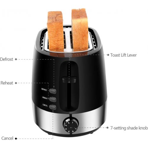  Aigostar Toaster,850W,7 einstellbare Braunungsstufe + Auftau- & Aufwarmfunktion,2breite Toastschlitze