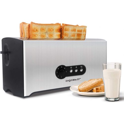  Aigostar Toaster 4 Scheiben,1600W（7 einstellbare Braunungsstufe + Auftau- & Aufwarmfunktion）edelstahl/schwarz