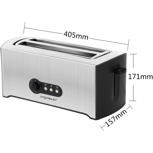  Aigostar Toaster 4 Scheiben,1600W（7 einstellbare Braunungsstufe + Auftau- & Aufwarmfunktion）edelstahl/schwarz