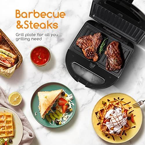  Aigostar Rubik 30JVU- 750W Sandwichmaker |3 in 1 Sandwich Paninitoaster|Tisch-Grill |Waffeleisen|3 abnehmbare Grillplatten| American Toast, Waffeln, Fleisch Antihaftbeschichtet,EIN