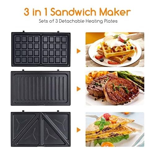  Aigostar Rubik 30JVU- 750W Sandwichmaker |3 in 1 Sandwich Paninitoaster|Tisch-Grill |Waffeleisen|3 abnehmbare Grillplatten| American Toast, Waffeln, Fleisch Antihaftbeschichtet,EIN