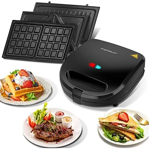  Aigostar Rubik 30JVU- 750W Sandwichmaker |3 in 1 Sandwich Paninitoaster|Tisch-Grill |Waffeleisen|3 abnehmbare Grillplatten| American Toast, Waffeln, Fleisch Antihaftbeschichtet,EIN