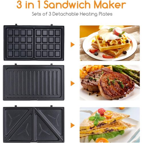  Aigostar Rubik 30JVU- 750W Sandwichmaker |3 in 1 Sandwich Paninitoaster|Tisch-Grill |Waffeleisen|3 abnehmbare Grillplatten| American Toast, Waffeln, Fleisch Antihaftbeschichtet,EIN