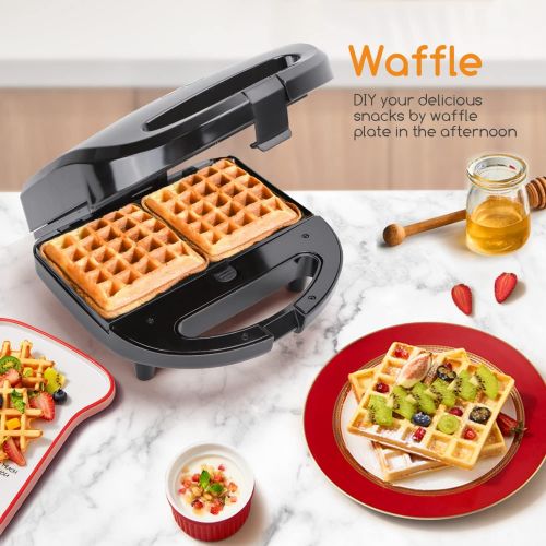  Aigostar Rubik 30JVU- 750W Sandwichmaker |3 in 1 Sandwich Paninitoaster|Tisch-Grill |Waffeleisen|3 abnehmbare Grillplatten| American Toast, Waffeln, Fleisch Antihaftbeschichtet,EIN